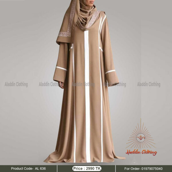 Biscuit color gown abaya with white border