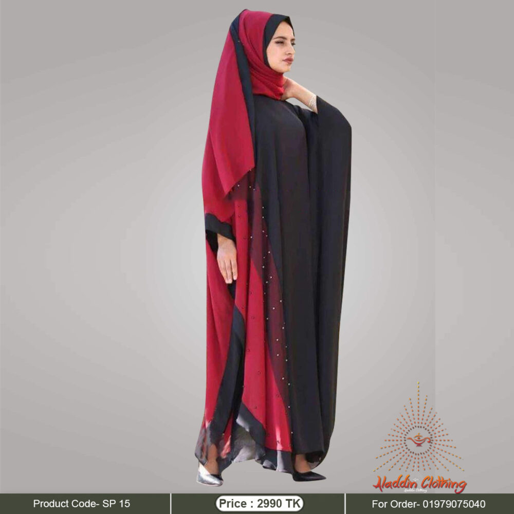 Black and red kaftan abaya with matching hijab