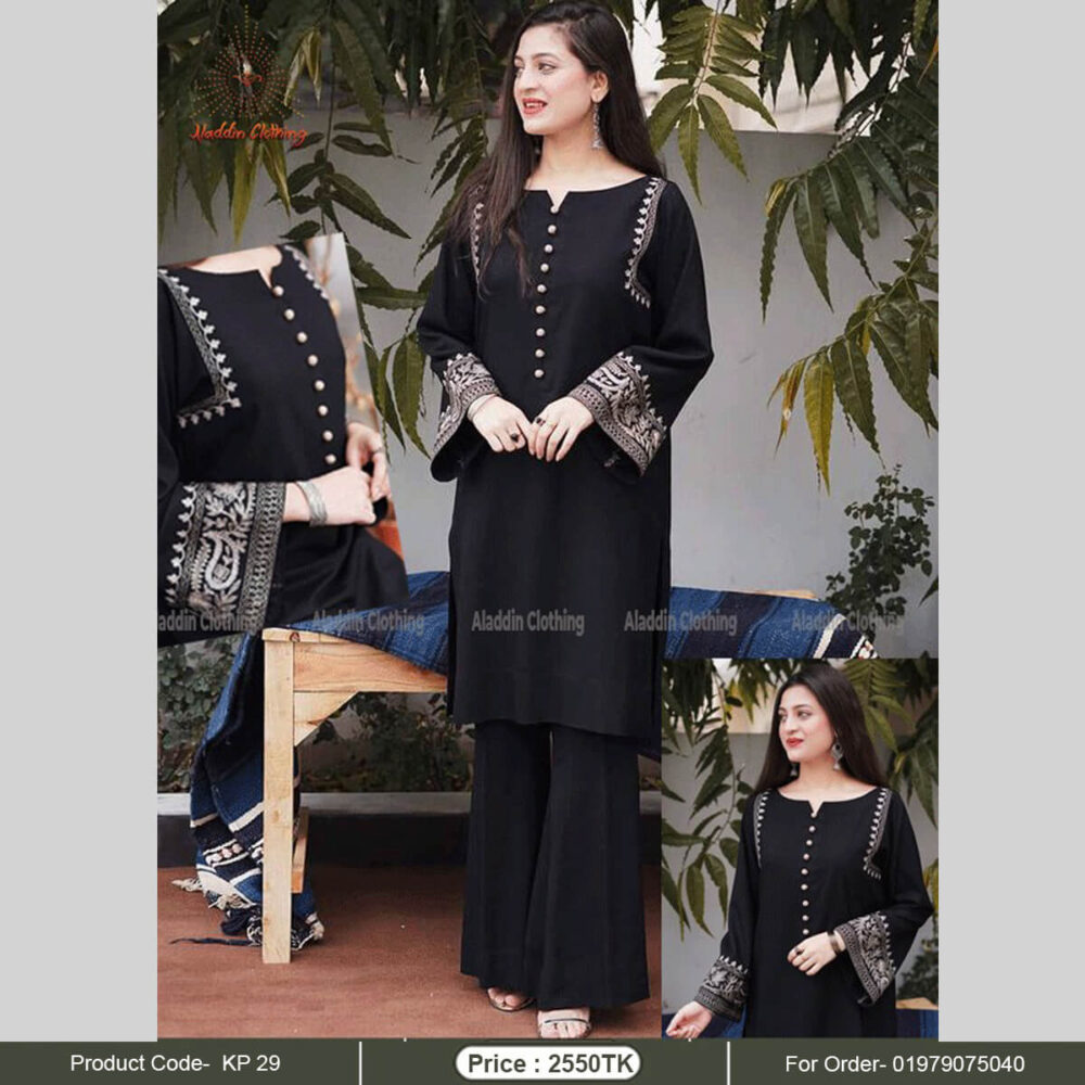 Black embroidered kurti with bell buttom pant