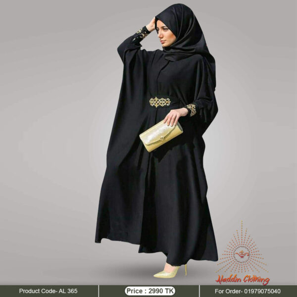 Black kaftan abaya with embroidered belt