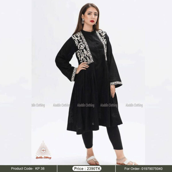 Black kurti set with white embroidery work