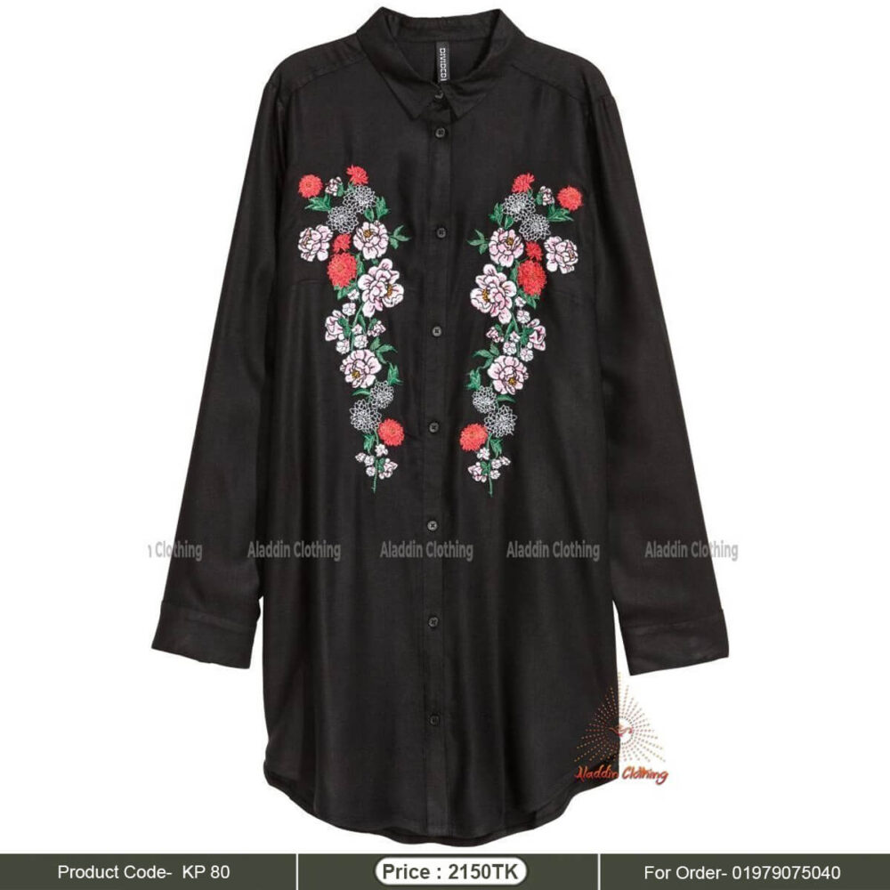 Black ladies shirt tops with floral embroidery work