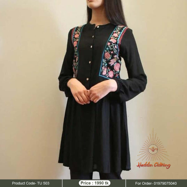 Black shirt tops with embroidery work