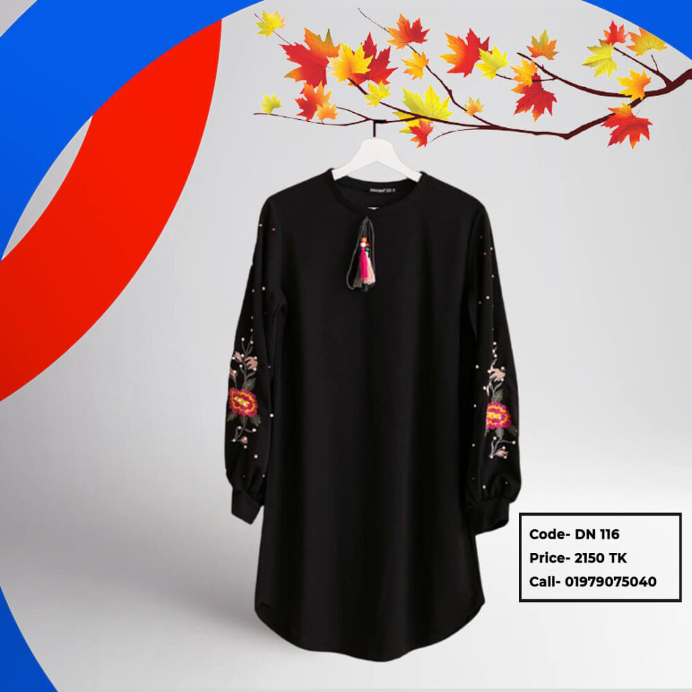 Black short tops with embroidered sleeve