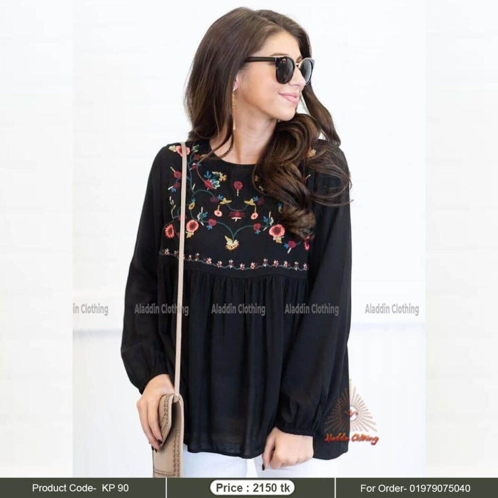 Black short tops with frill and embroidery work