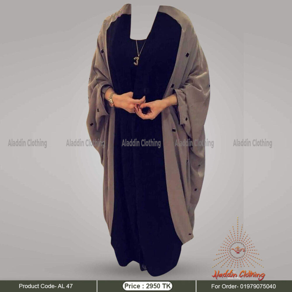 Brown and black kaftan abaya with embroidery work