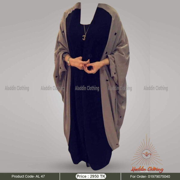 Brown and black kaftan abaya with embroidery work