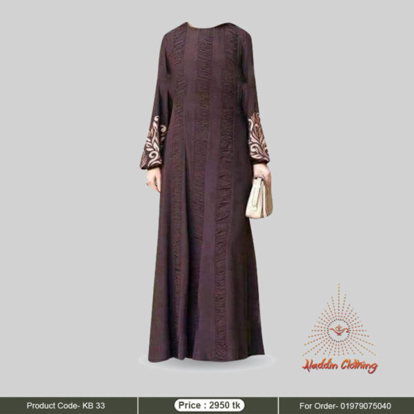 Coffee color gown abaya with embroidered sleeve