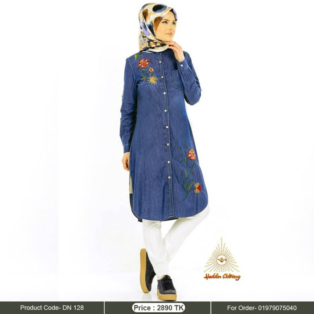 Denim kurti set with floral embroidery work