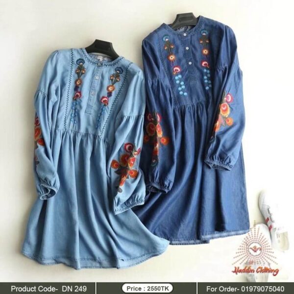 Denim tops with colorful embroidery work