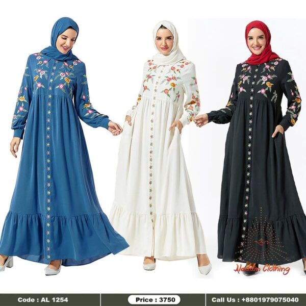 Embroidered gown abaya in three colors