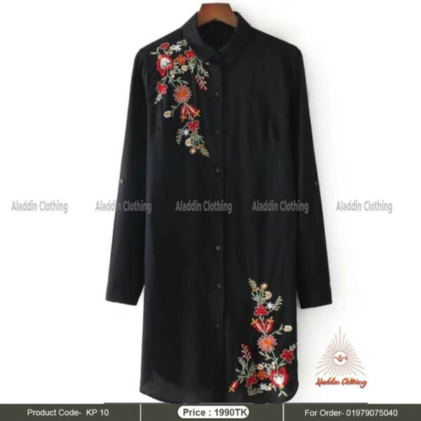 Embroidery Black shirt tops