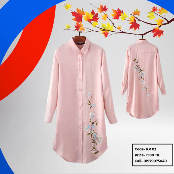 Embroidery Pink Long shirt tops