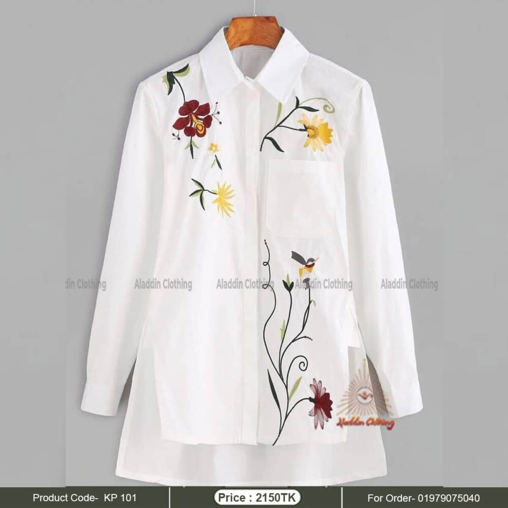 Fancy style ladies white tops with embroidery work