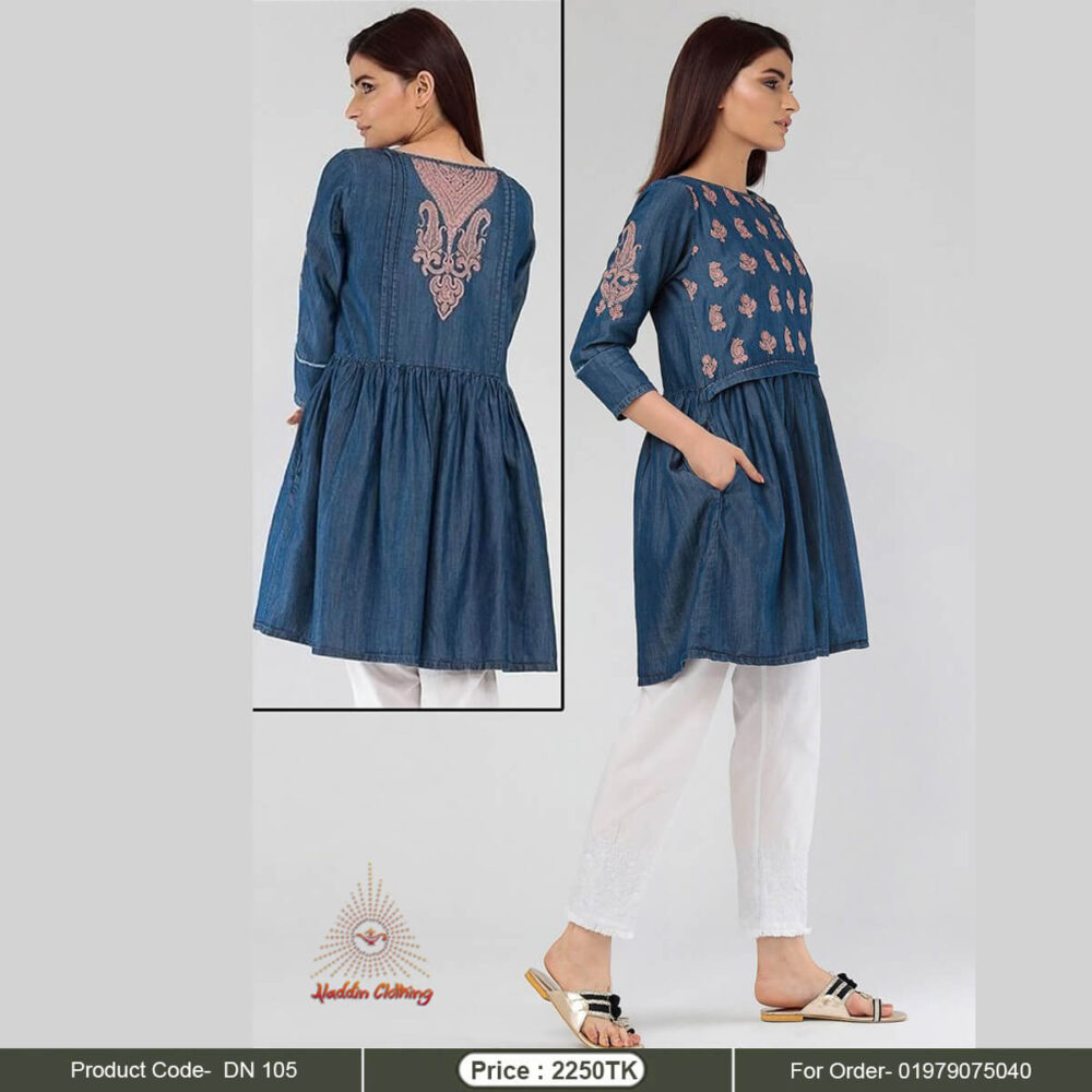 Frok style denim kurti with white pant