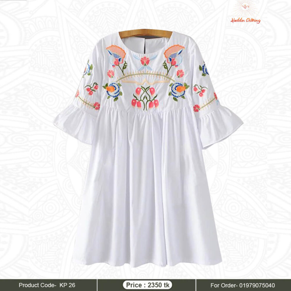 Frok style ladies short tops with embroidery work