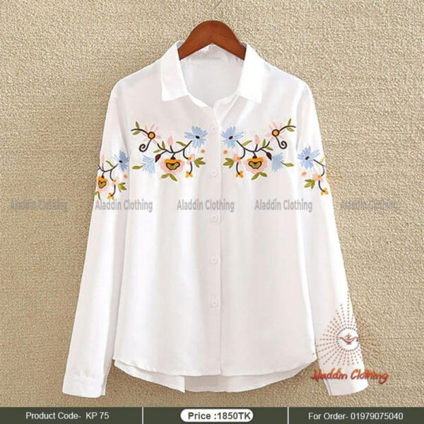 Ladies shirt tops white color embroidery work