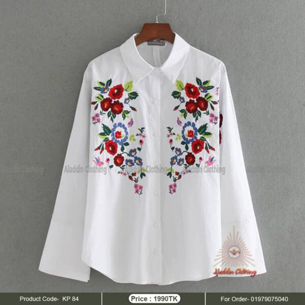 Ladies white shirt with embroidery work