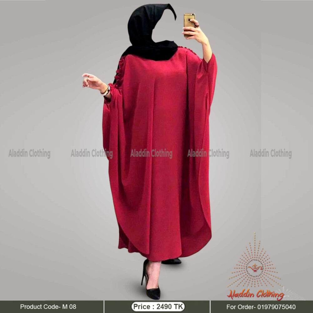 Merun color kaftan abaya with frill