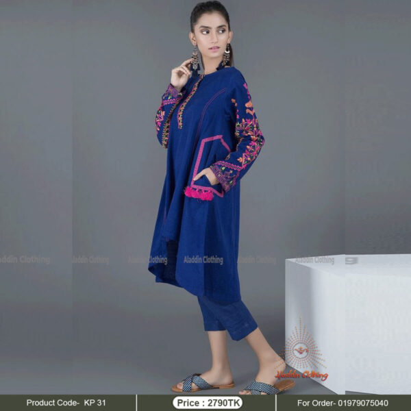 Royal blue embroidered kurti and pant set