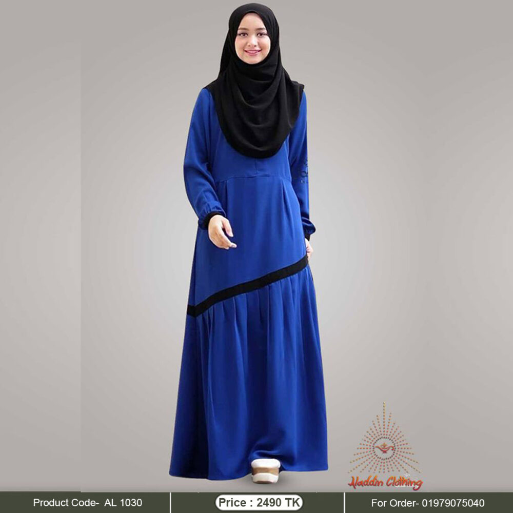 Royal blue gown abaya with black border