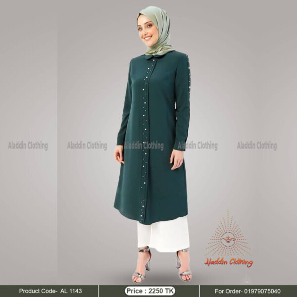 Sea green color long kurti with pearl work