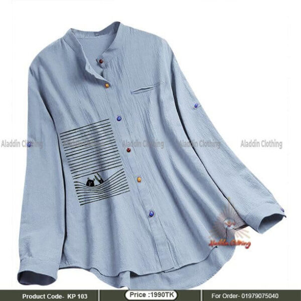 Sky color ladies shirt tops with colorful buttons