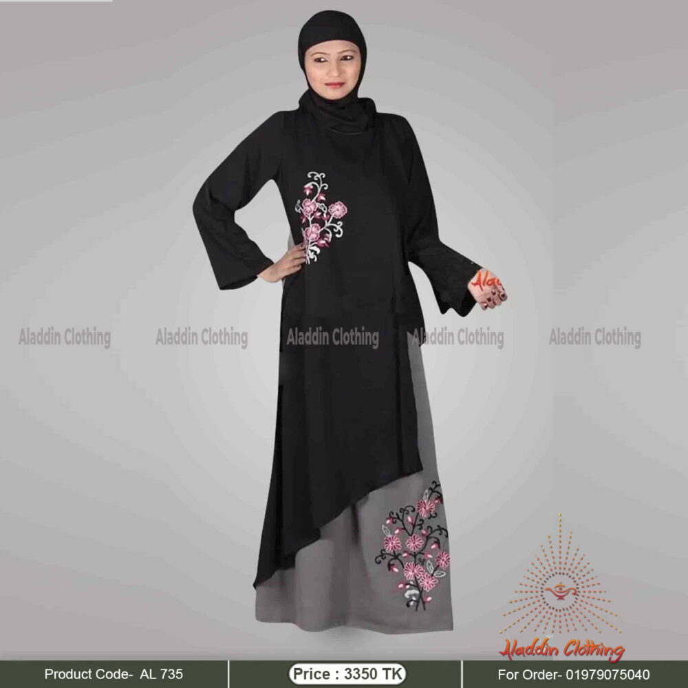 Two color gown abaya with embroidery work