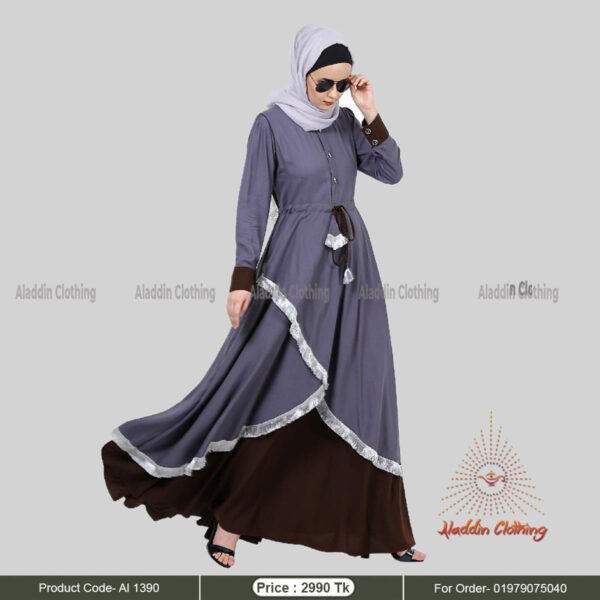 Two color gown abaya with lais work