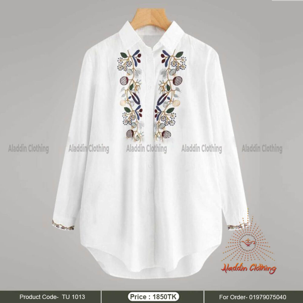 White formal shirt with Embroidery work