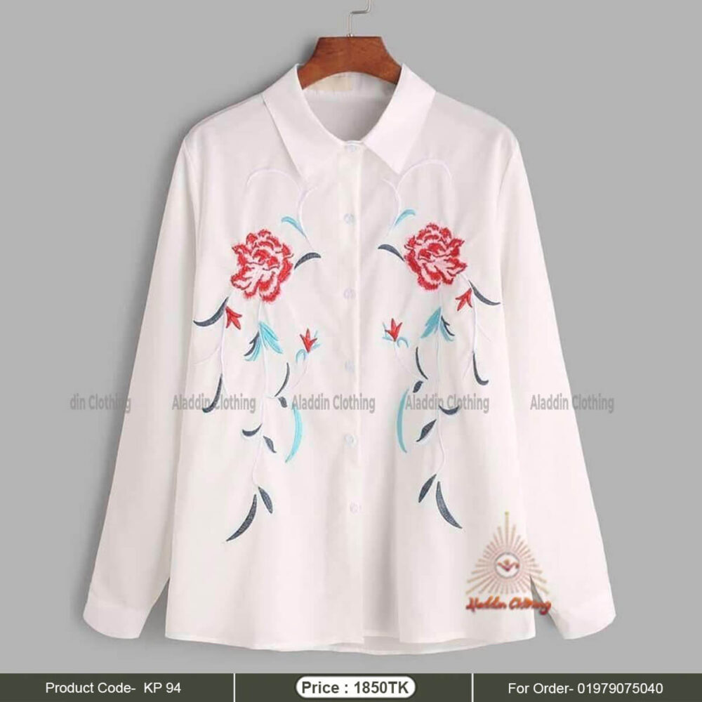 White ladies shirt tops with floral embroidery work