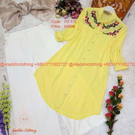 Yellow Ladies Shirt with white pant