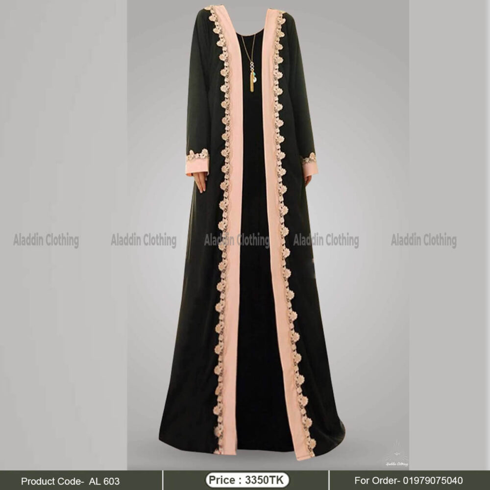 Black kimono abaya with all over laic