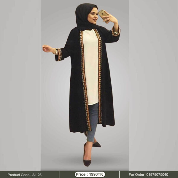 Black kimono abaya with embroidery work