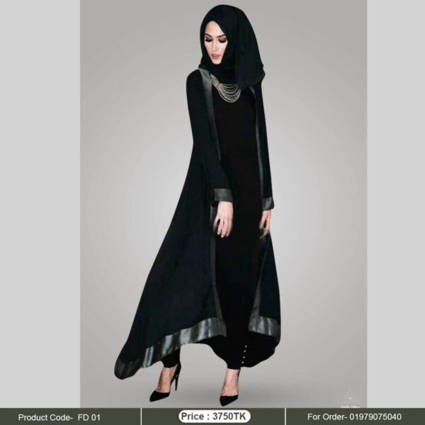 Black kimono abaya with matching inner and pant