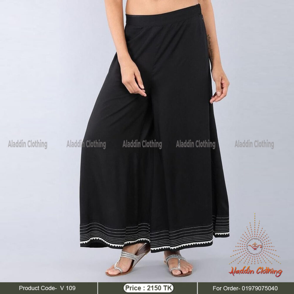 Black loose modest pant with embroidery