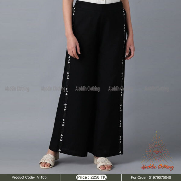 Black modest pant with white embroidery