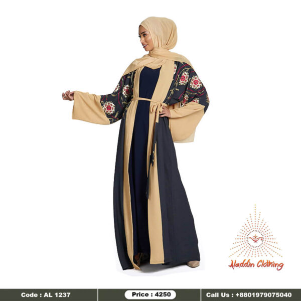 Blue kimono abaya with heavy embroidery work