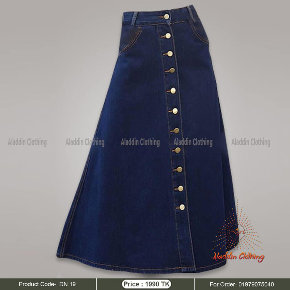 Deep color denim modest skirt