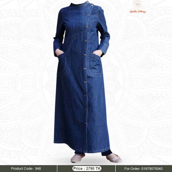 Denim abaya for women with ban neck