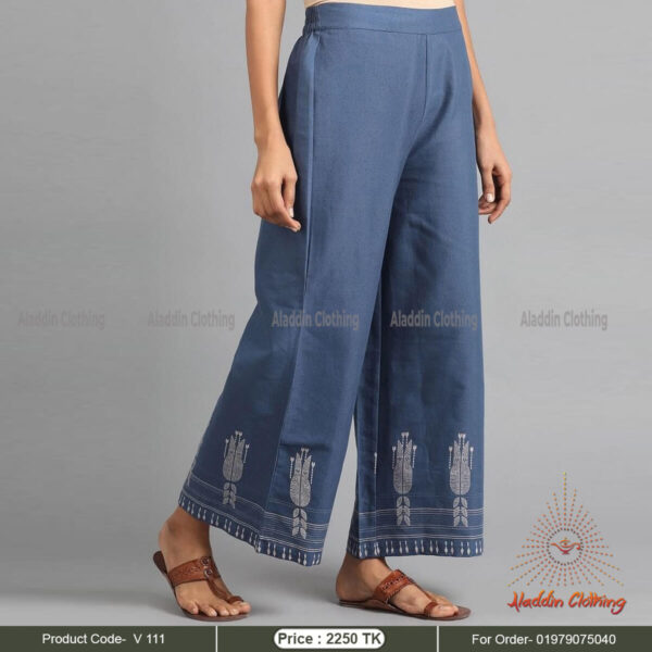 Denim modest pant with white embroidery work