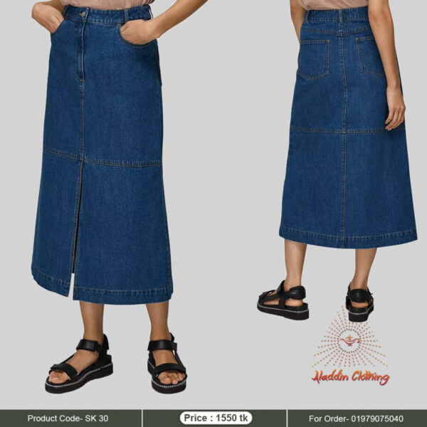 Denim modest skirt with back pocket