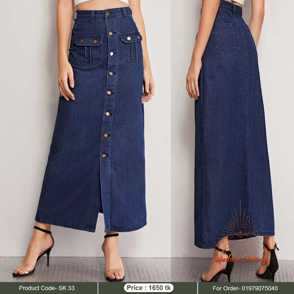 Denim modest skirt with pocket