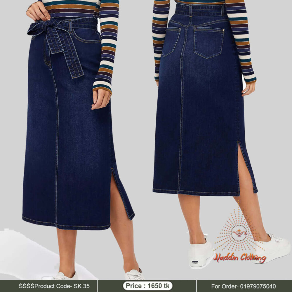 Denim modest skirt with slit