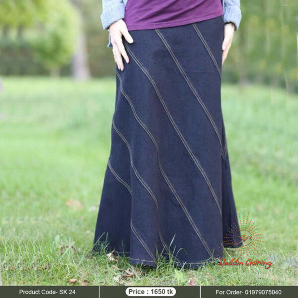 Denim modest skirt with stripe