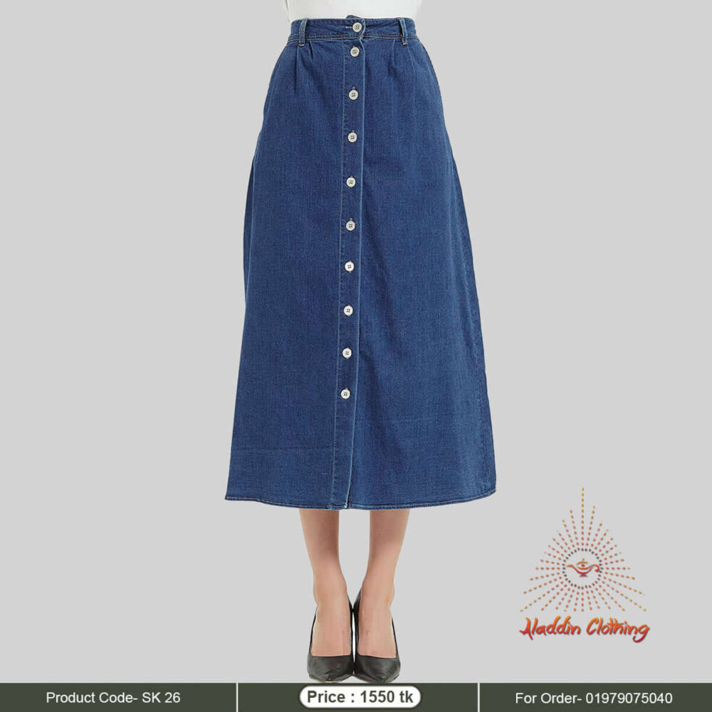 Denim short length modest skirt