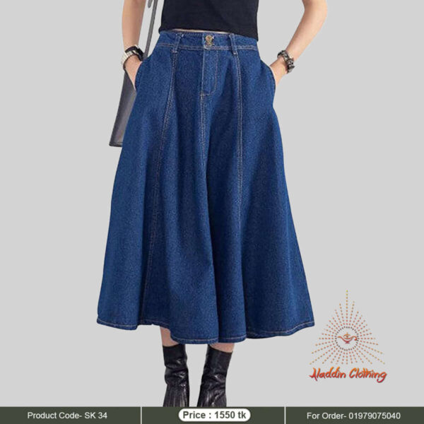 Fluffy denim modest skirt for women