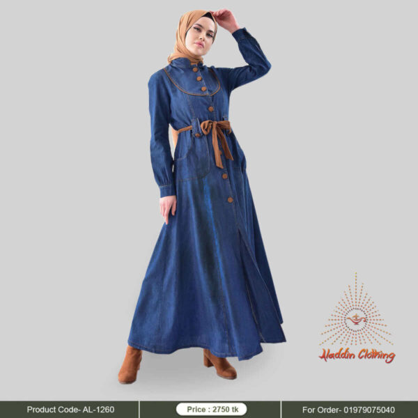 Front open denim abaya with big pocket