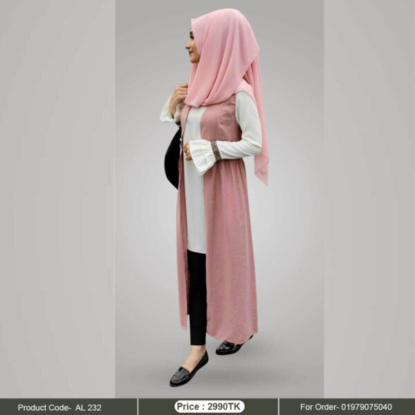 Pink kimono abaya with white inner