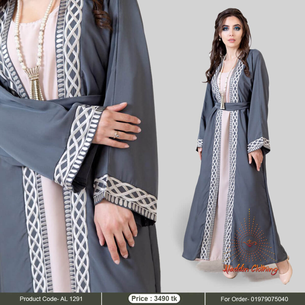 Two part kimono abaya with embroidery work